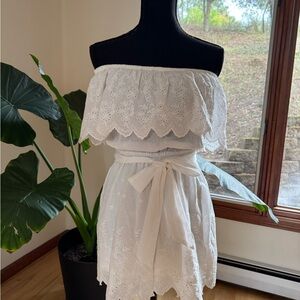 White Off-Shoulder Lace Romper